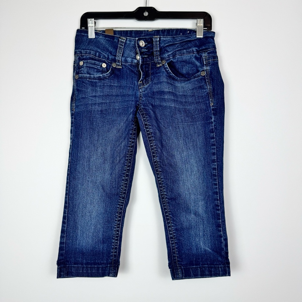 YMI Dark blue embroided back capris